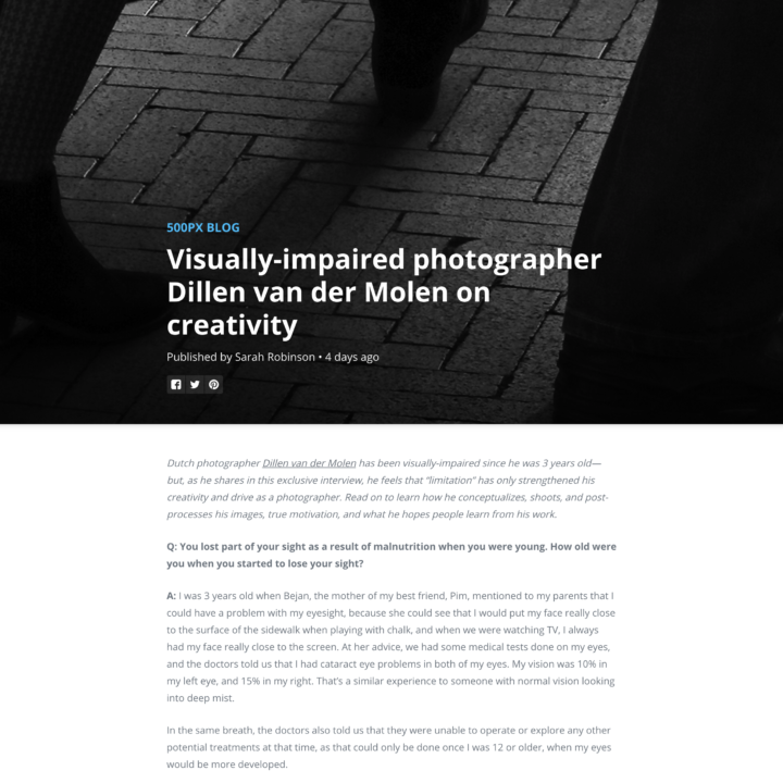 The Q&A @500px || Visually-impaired photographer Dillen van der Molen on creativity ||